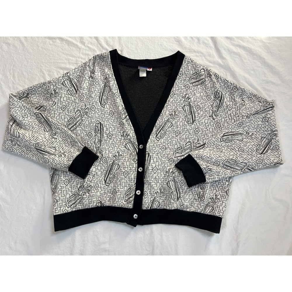 90s Golf Cardigan Made In USA Grandma | White Black‎ | Size XL - Picture 3 of 16